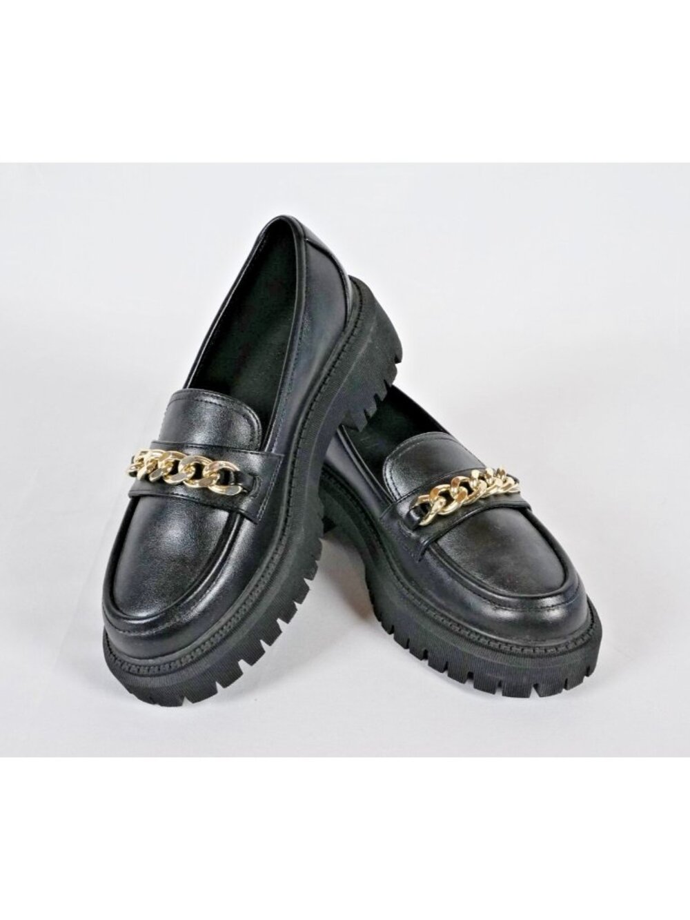 Rule London Exclusive Ronnie Chuncky Chain Black Lug Loafers Size 37 / US 6.5